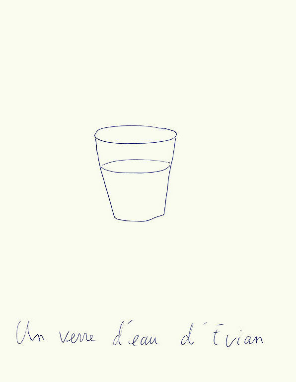 Claude Closky, ‘Un verre d’eau d’Evian [A Glass of Evian Spring Water],’ 1996, blue ballpoint pen on paper, 30 x 24 cm. 